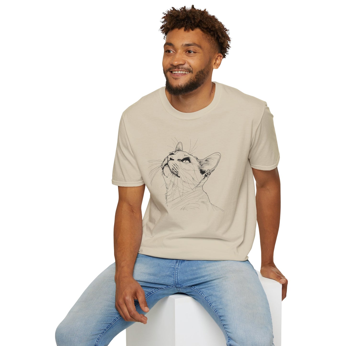 Cat Line Drawing - Unisex Softstyle T-Shirt