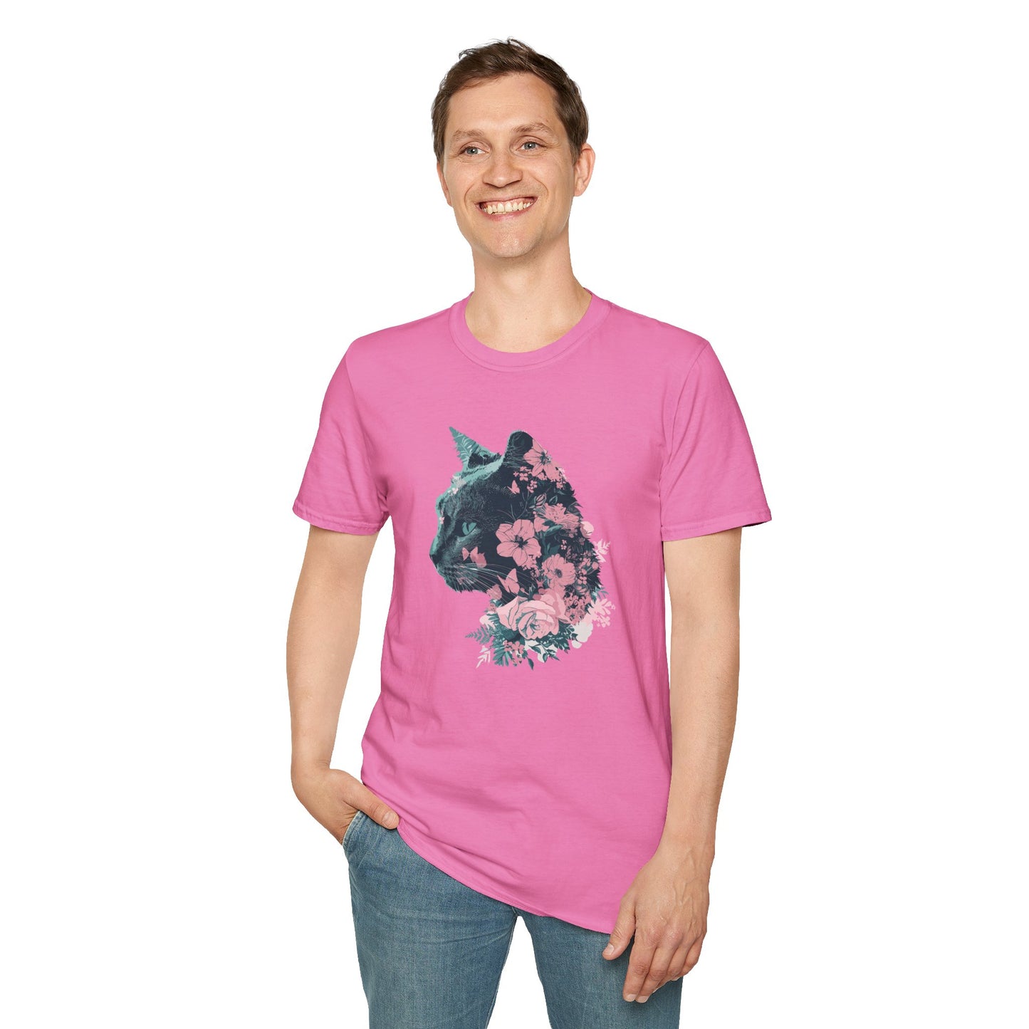 Profile Floral Cat - Unisex Softstyle T-Shirt