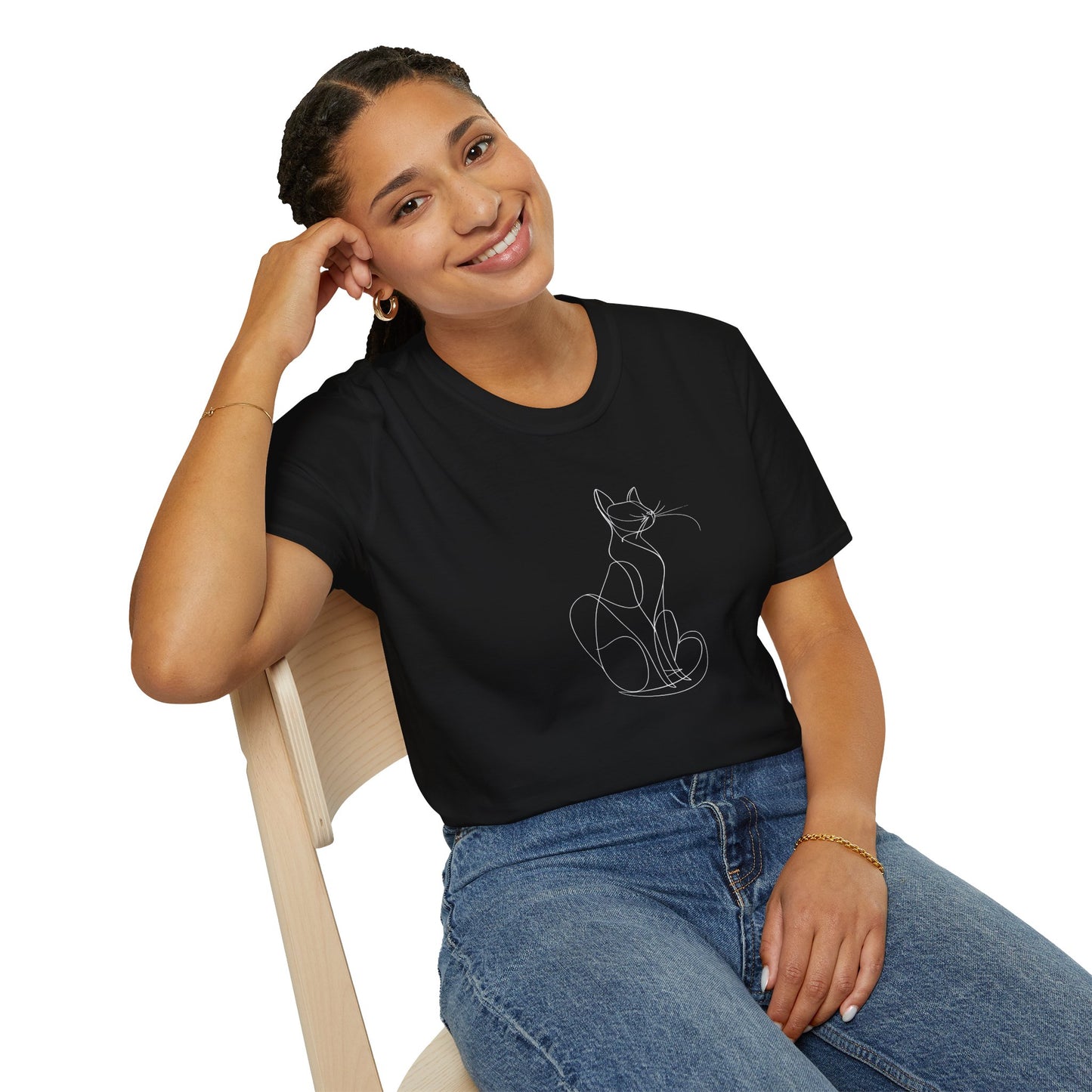 Cat Line Drawing 4 - Unisex Softstyle T-Shirt