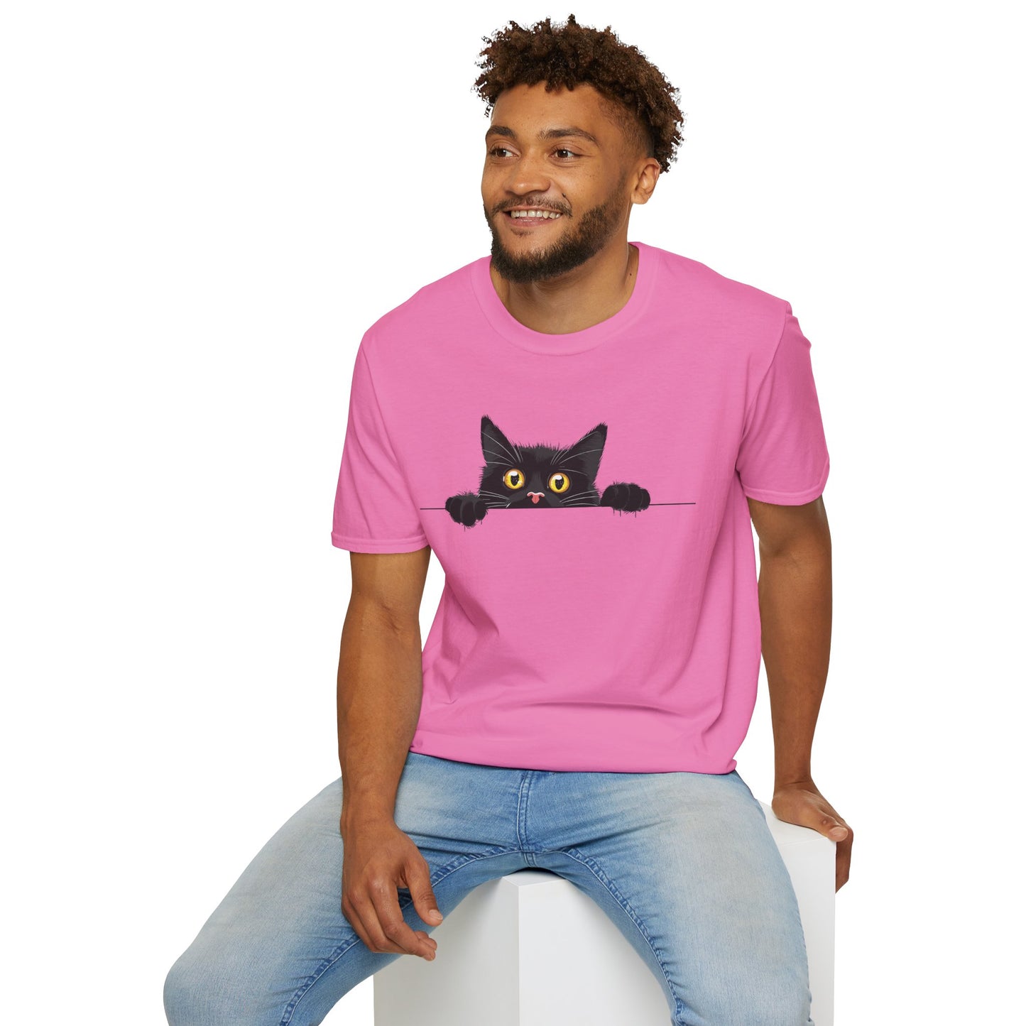 Hiding Black Cat - Unisex Softstyle T-Shirt