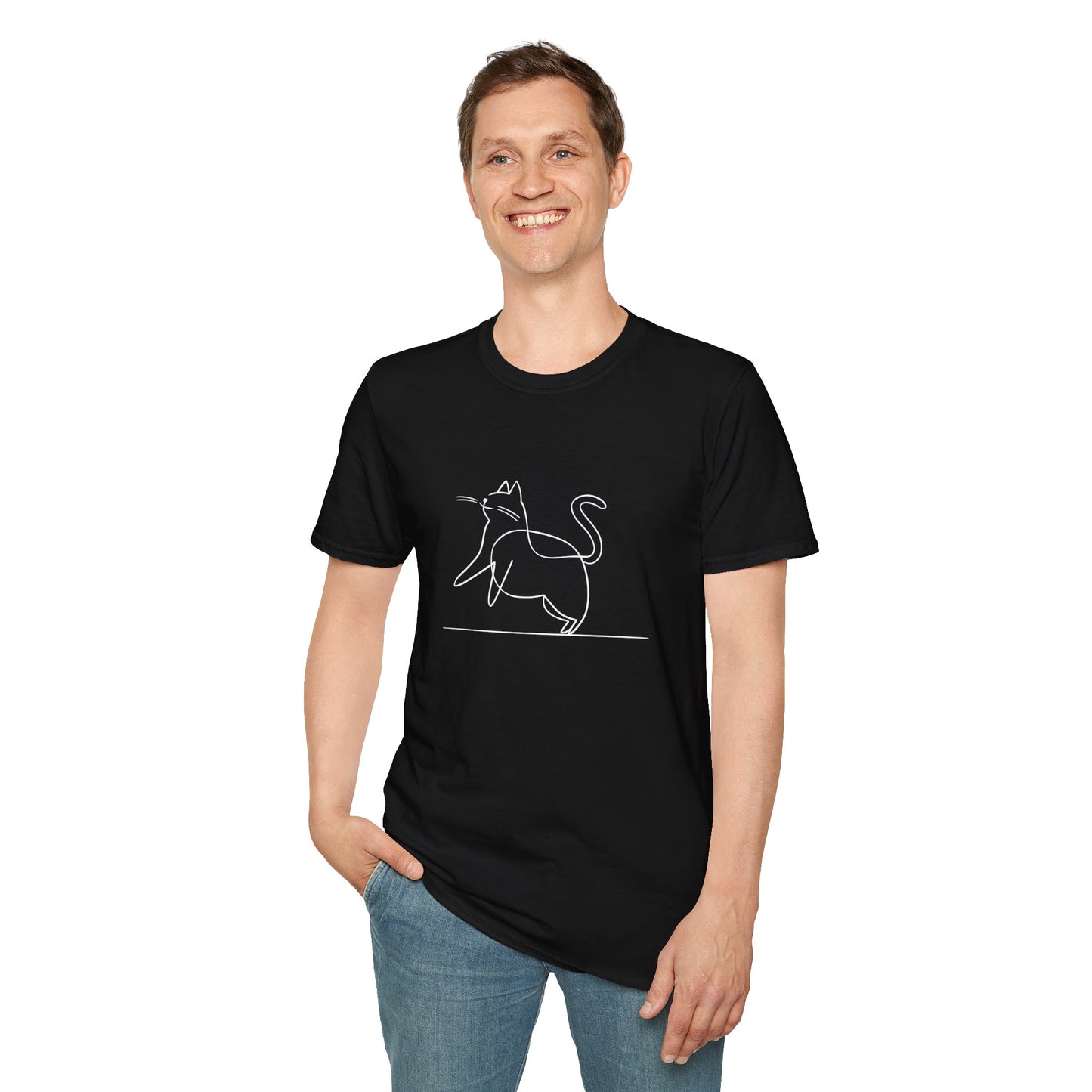 Chunky Cat Line Drawing - Unisex Softstyle T-Shirt