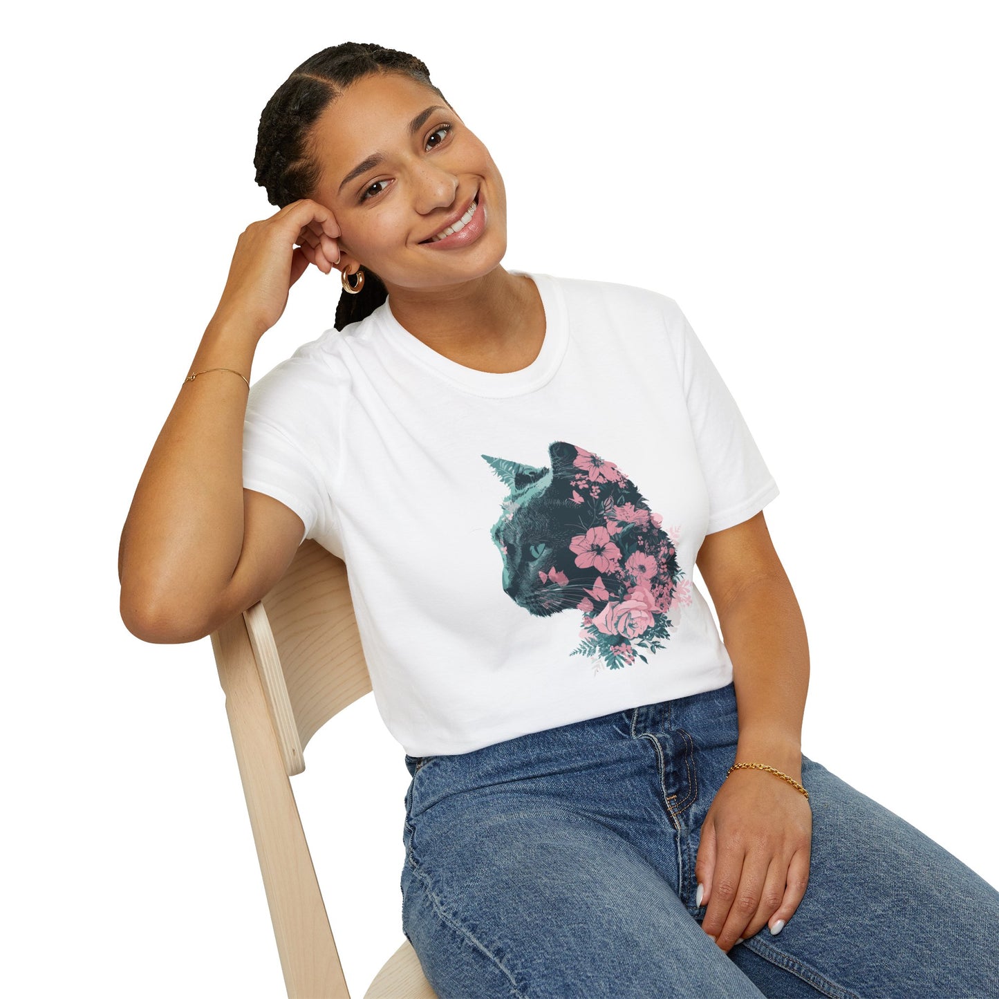 Profile Floral Cat - Unisex Softstyle T-Shirt