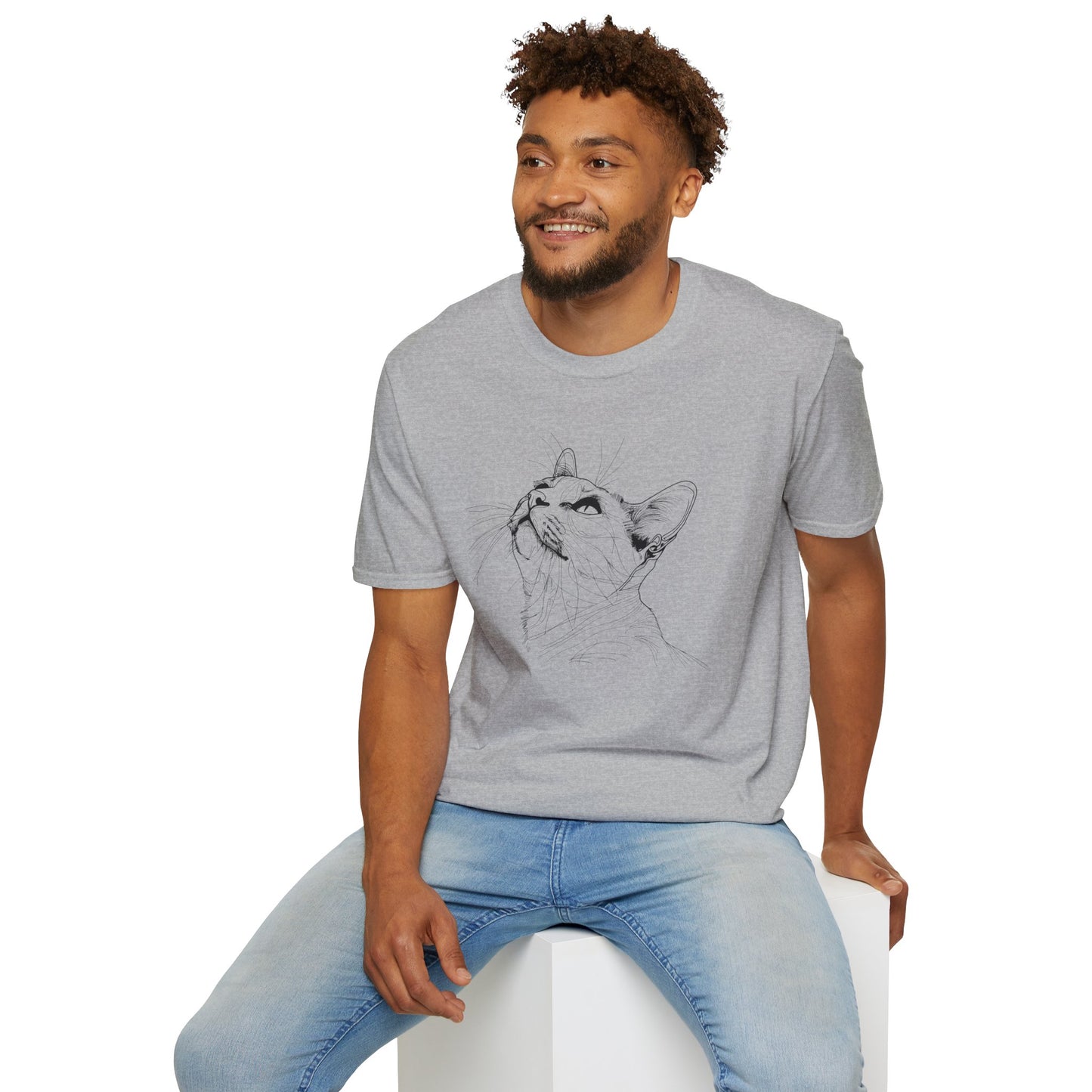 Cat Line Drawing - Unisex Softstyle T-Shirt