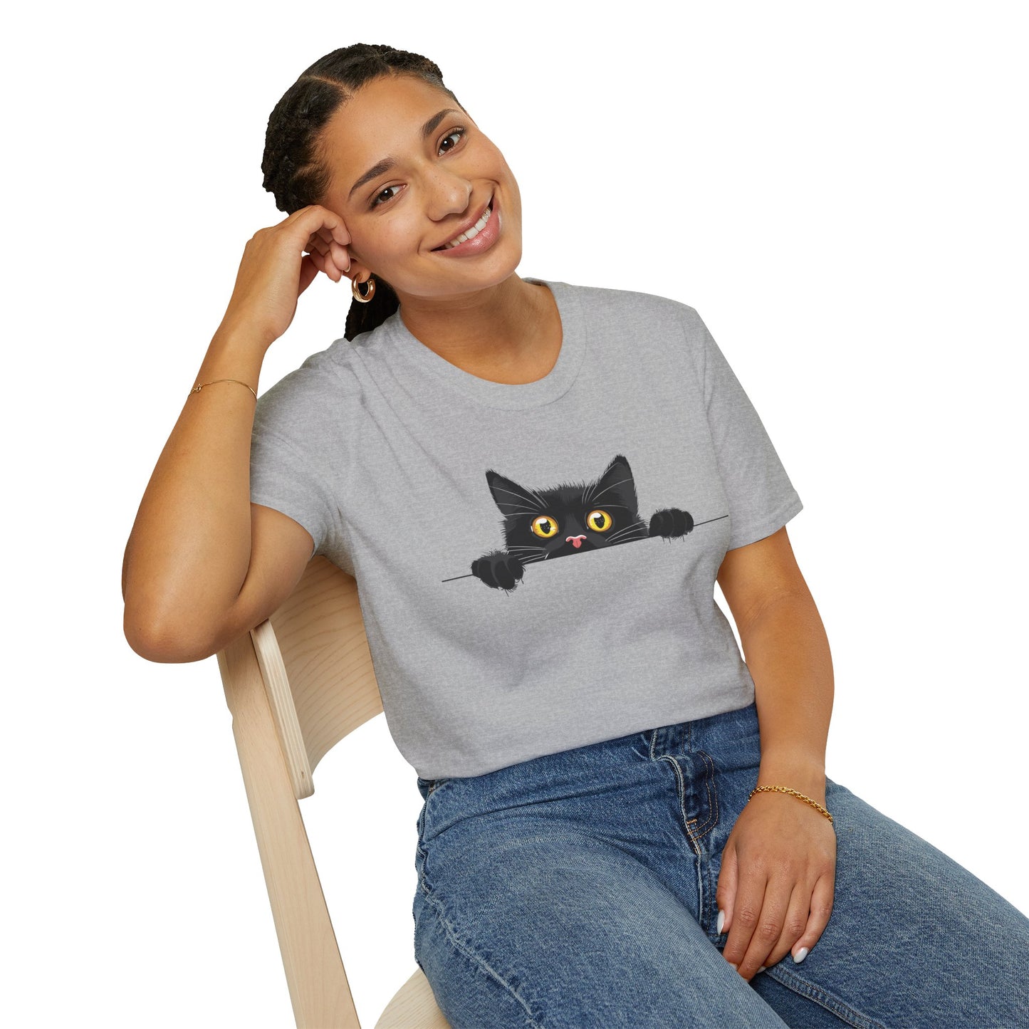 Hiding Black Cat - Unisex Softstyle T-Shirt