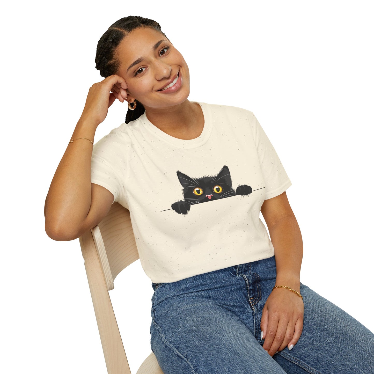 Hiding Black Cat - Unisex Softstyle T-Shirt