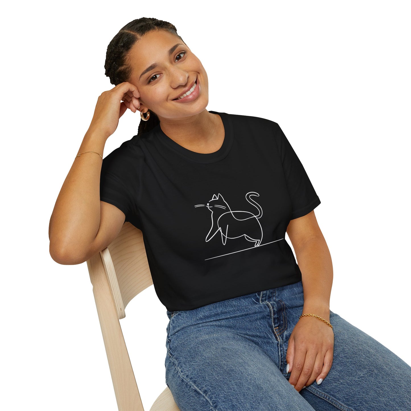 Chunky Cat Line Drawing - Unisex Softstyle T-Shirt