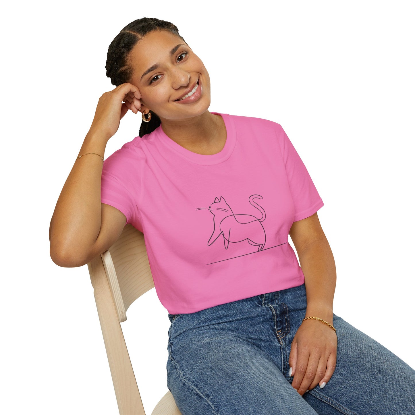 Chunky Cat Line Drawing - Unisex Softstyle T-Shirt