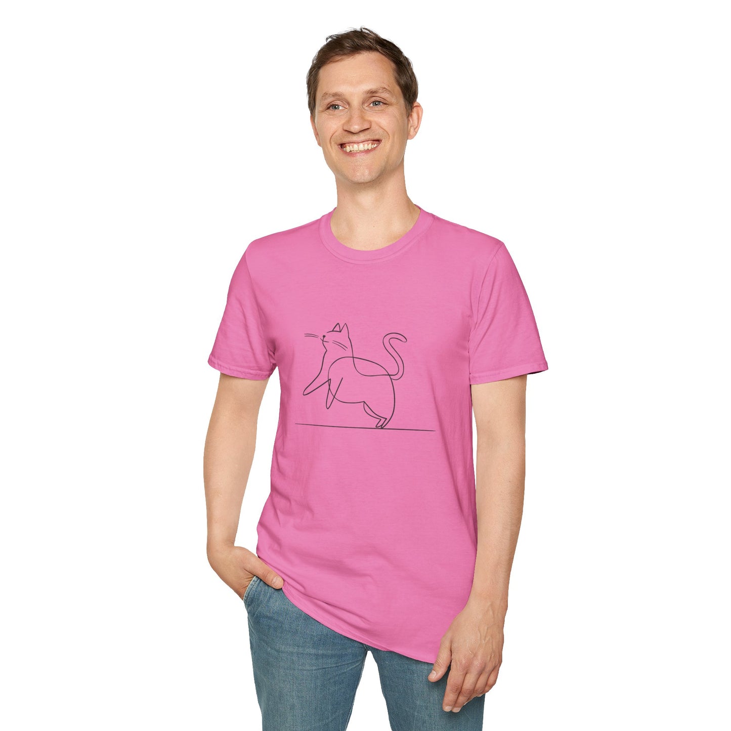 Chunky Cat Line Drawing - Unisex Softstyle T-Shirt