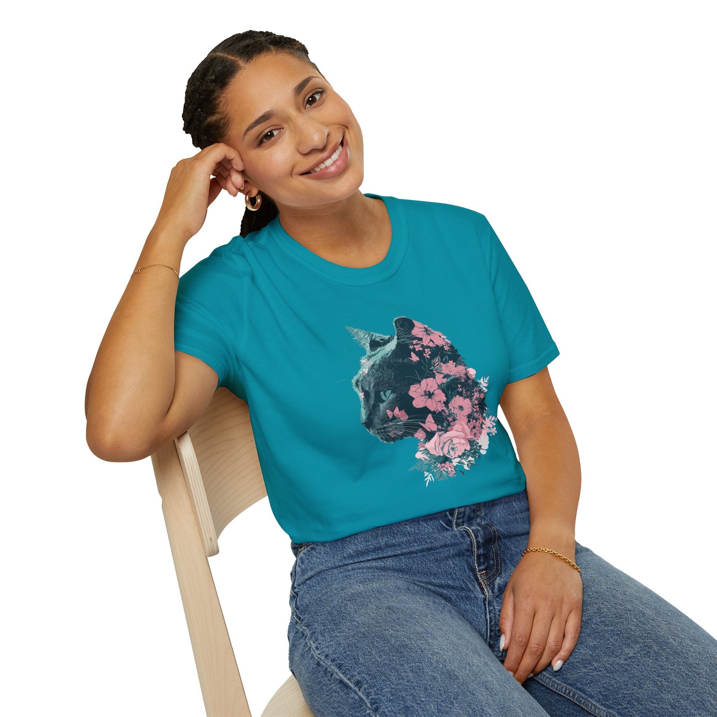 Profile Floral Cat - Unisex Softstyle T-Shirt