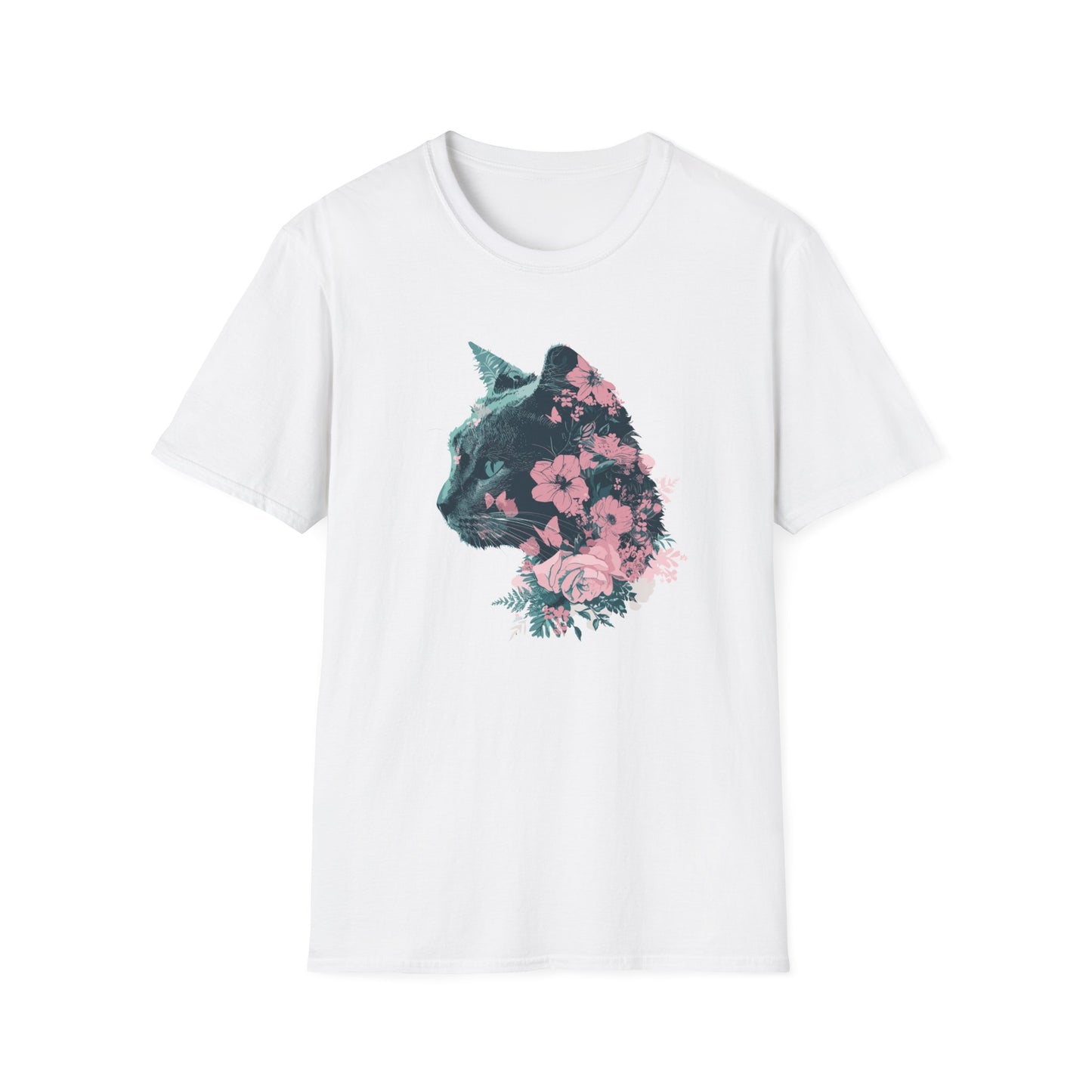 Profile Floral Cat - Unisex Softstyle T-Shirt