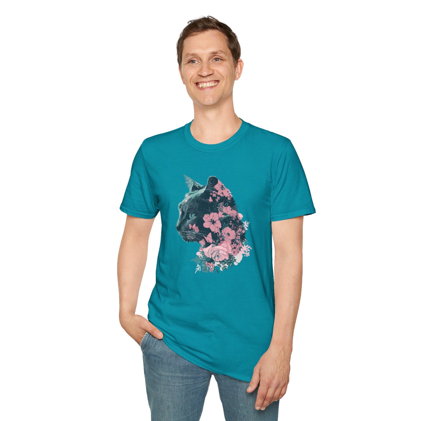 Profile Floral Cat - Unisex Softstyle T-Shirt