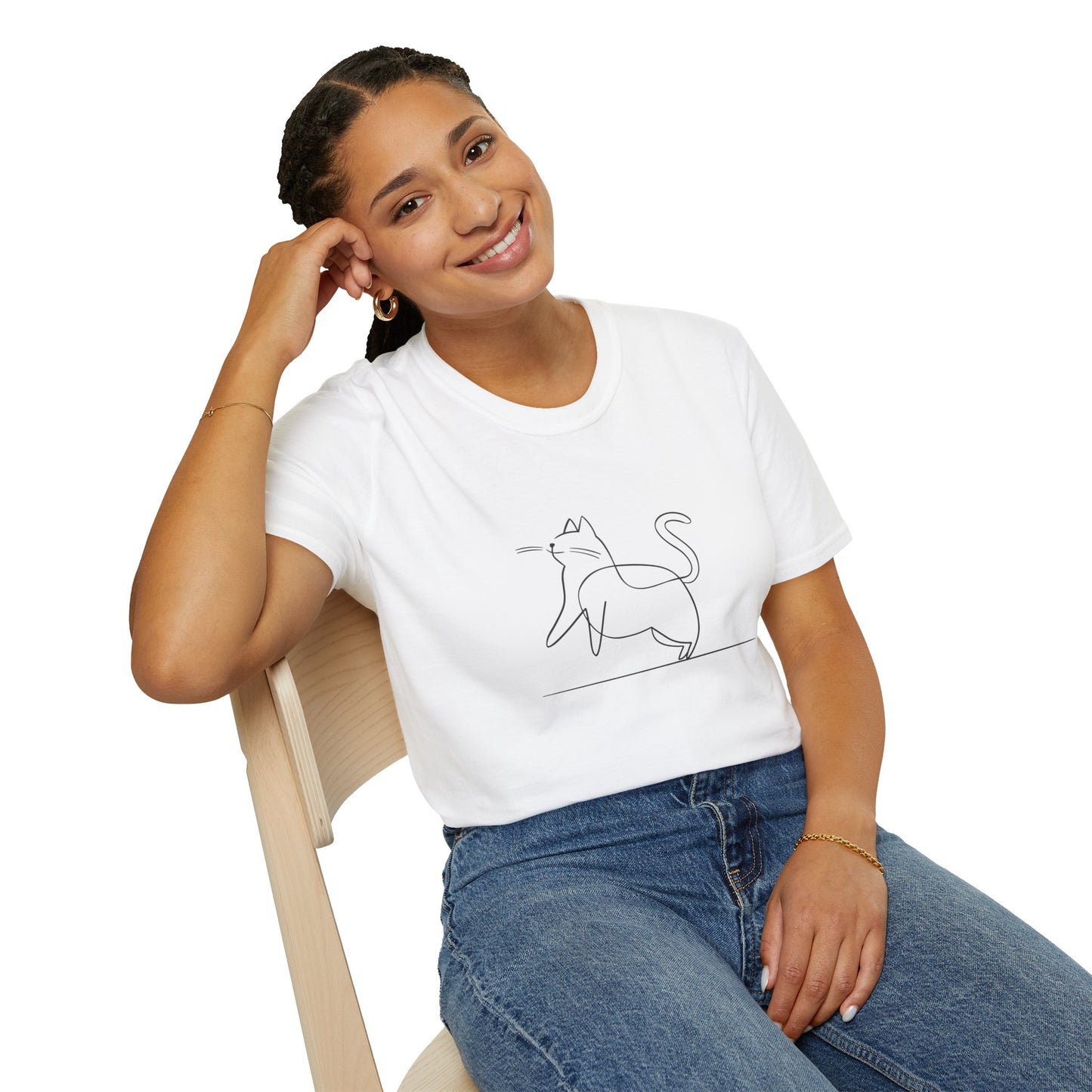 Chunky Cat Line Drawing - Unisex Softstyle T-Shirt