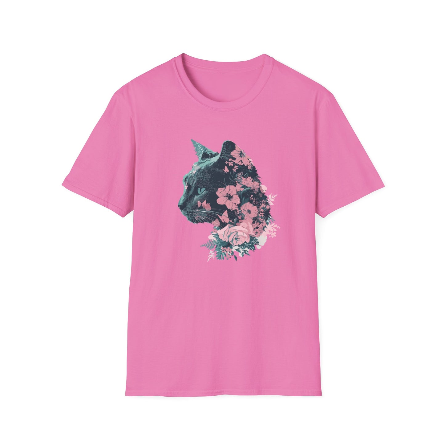 Profile Floral Cat - Unisex Softstyle T-Shirt