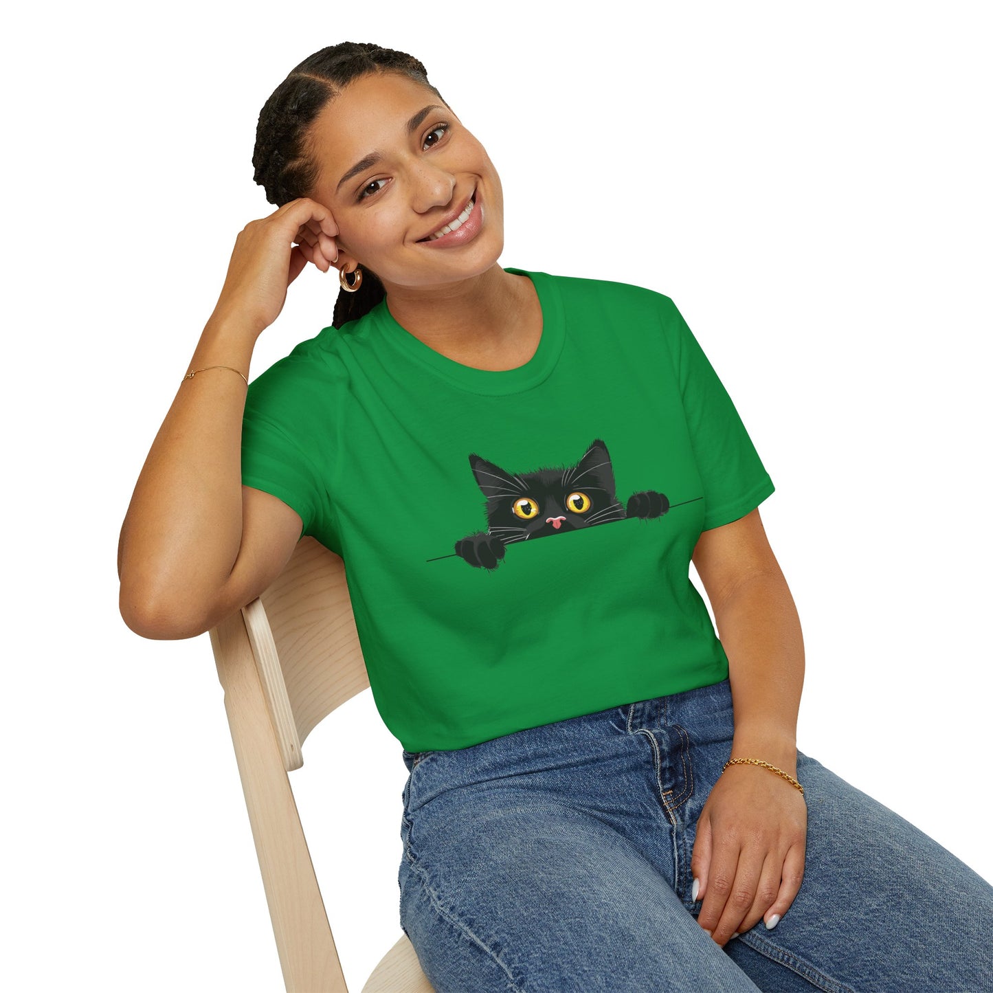 Hiding Black Cat - Unisex Softstyle T-Shirt