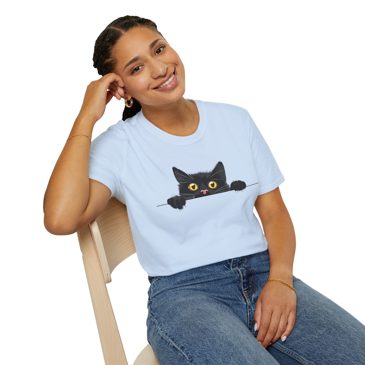 Hiding Black Cat - Unisex Softstyle T-Shirt