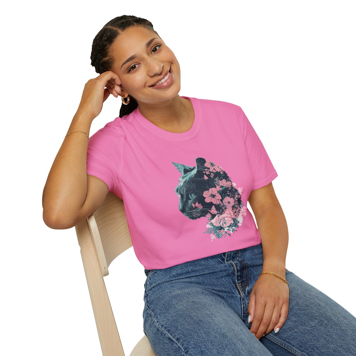 Profile Floral Cat - Unisex Softstyle T-Shirt