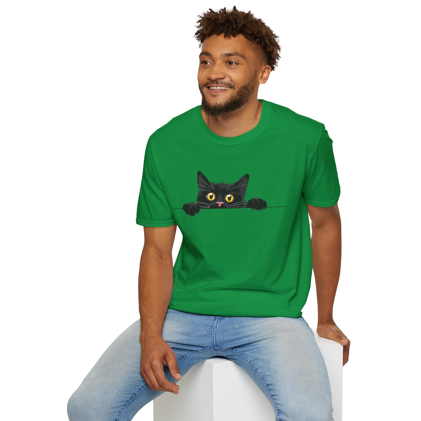 Hiding Black Cat - Unisex Softstyle T-Shirt