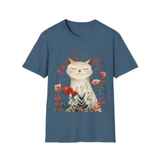 Peaceful Cat Floral - Unisex Softstyle T-Shirt