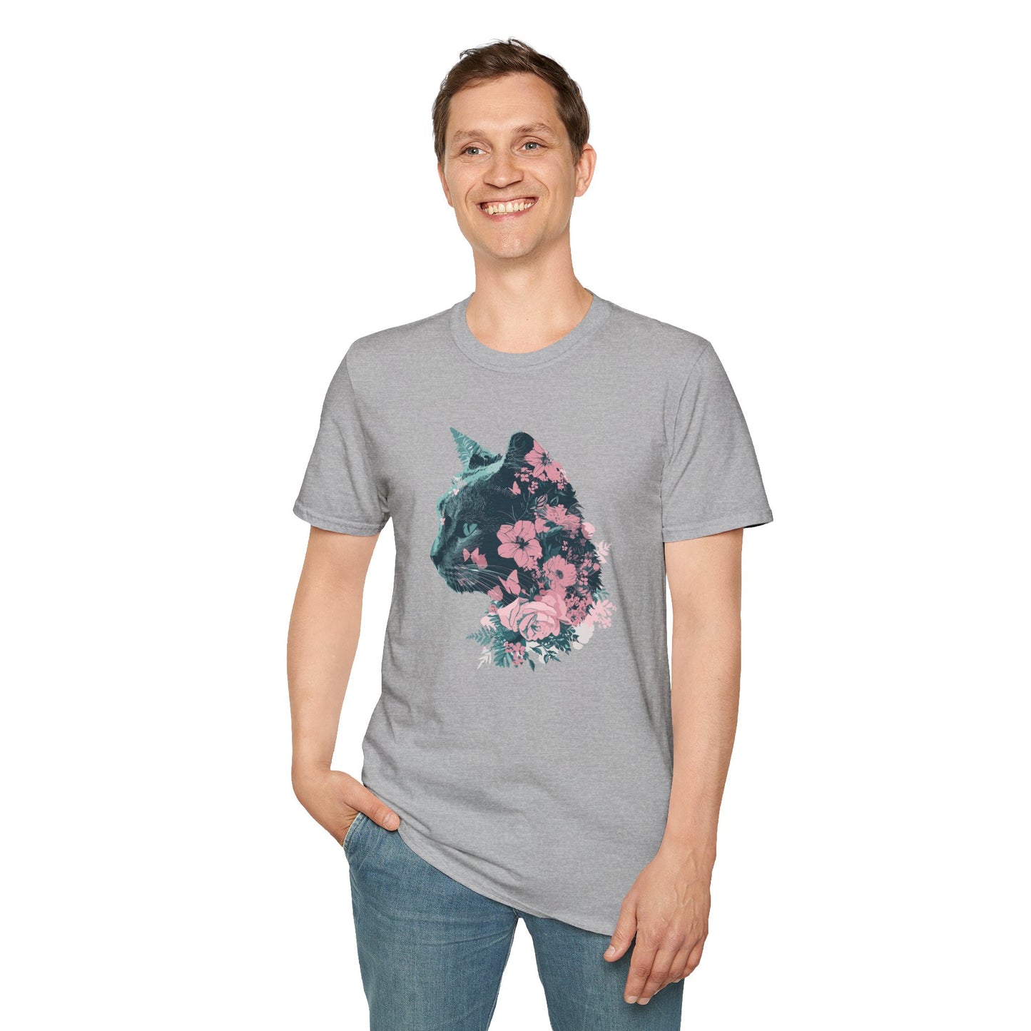 Profile Floral Cat - Unisex Softstyle T-Shirt