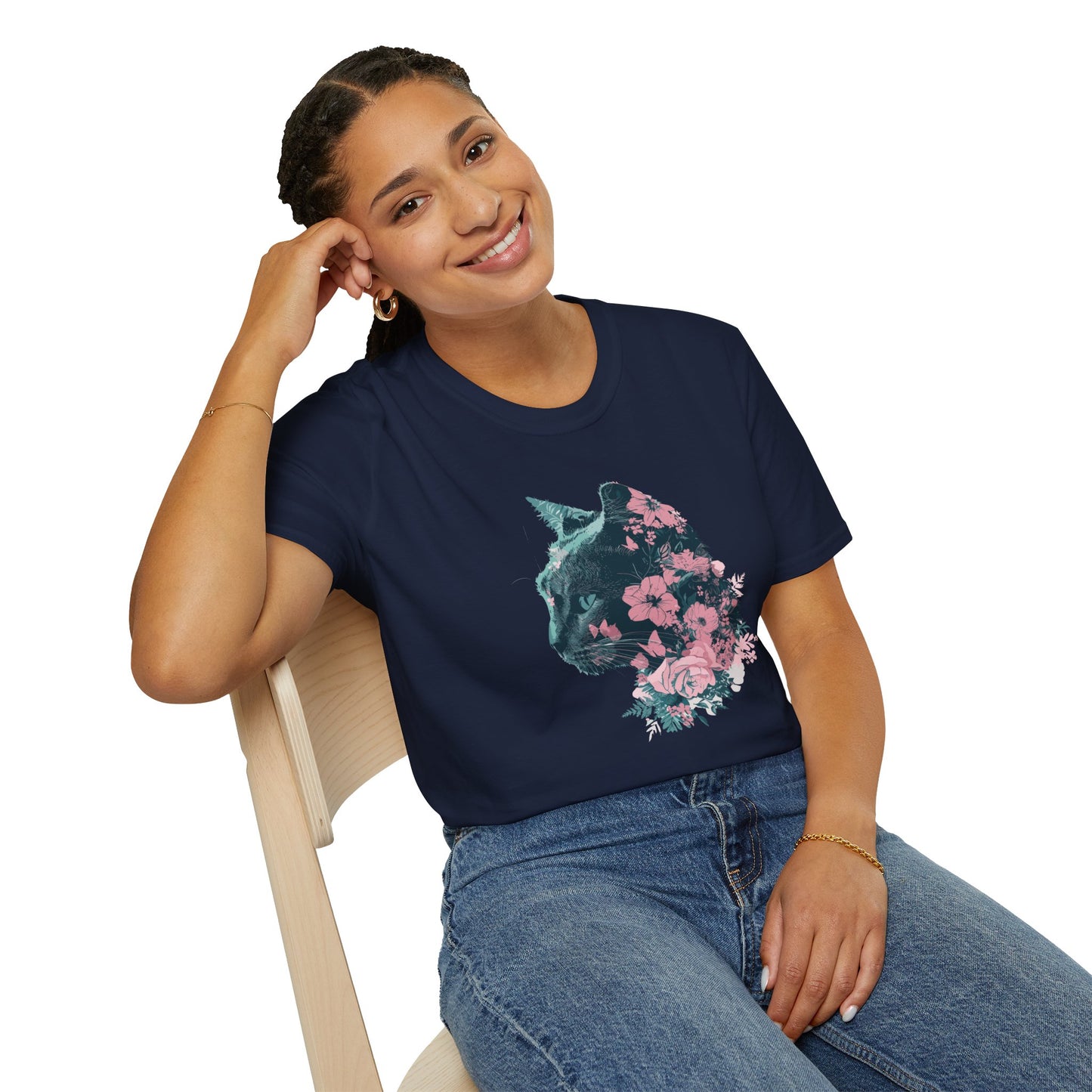 Profile Floral Cat - Unisex Softstyle T-Shirt