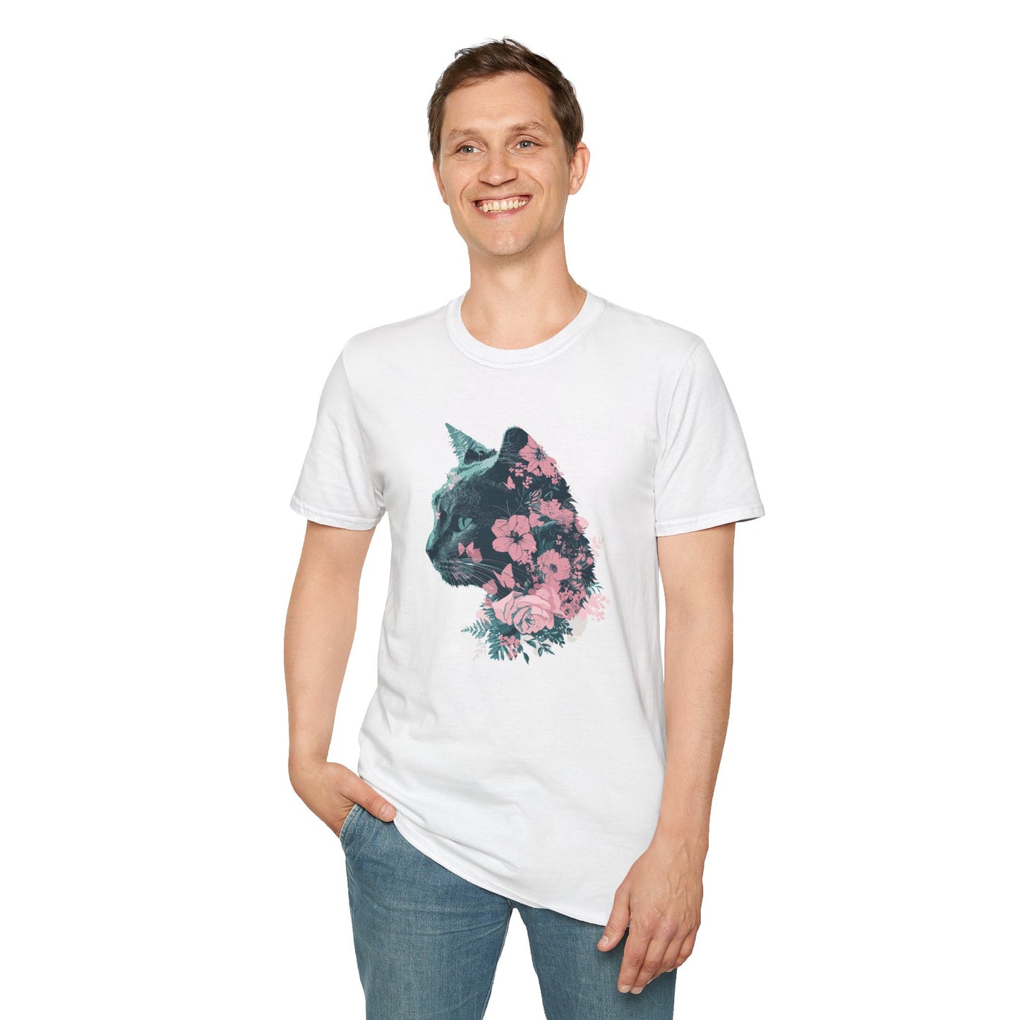 Profile Floral Cat - Unisex Softstyle T-Shirt