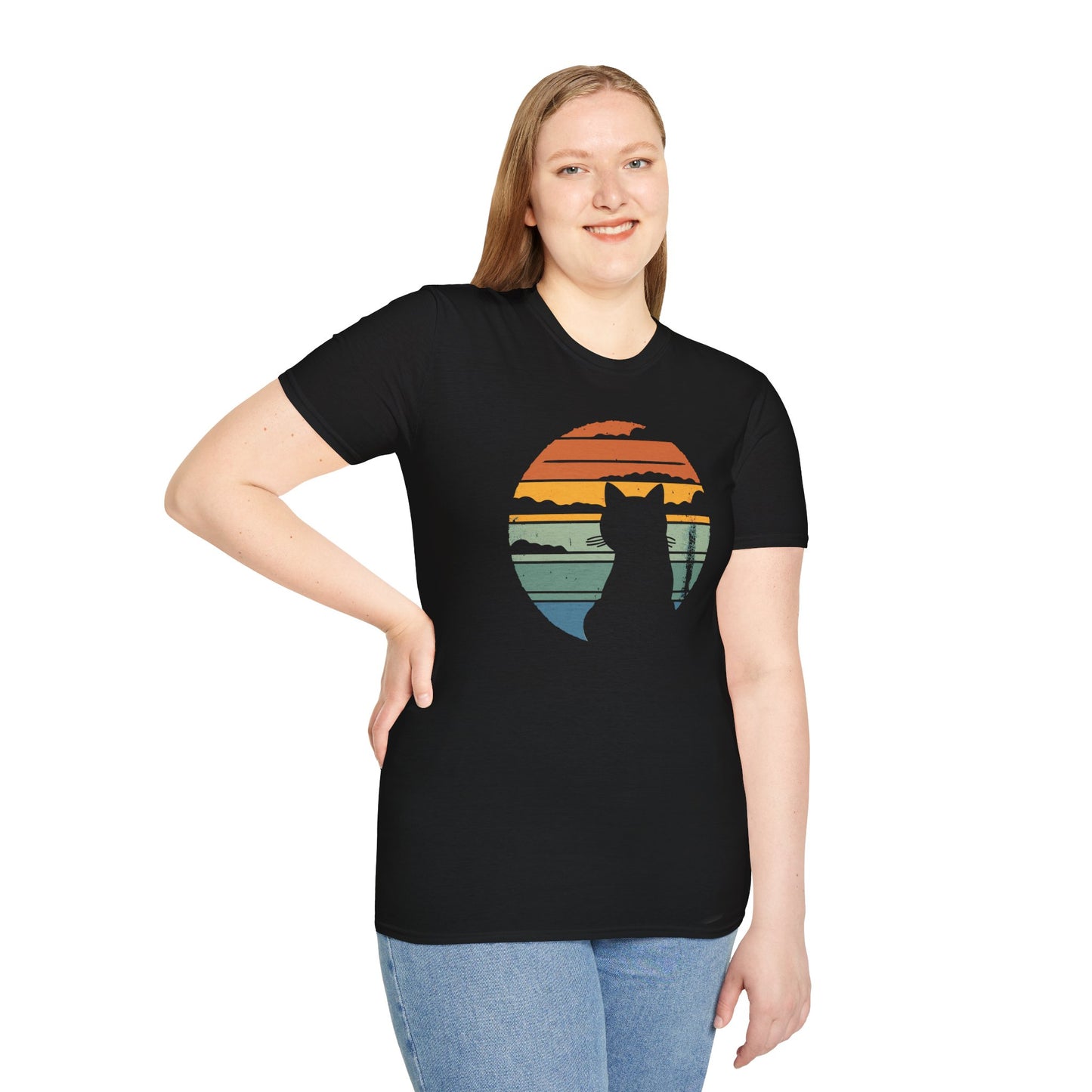 Back Sunset Cat - Unisex Softstyle T-Shirt