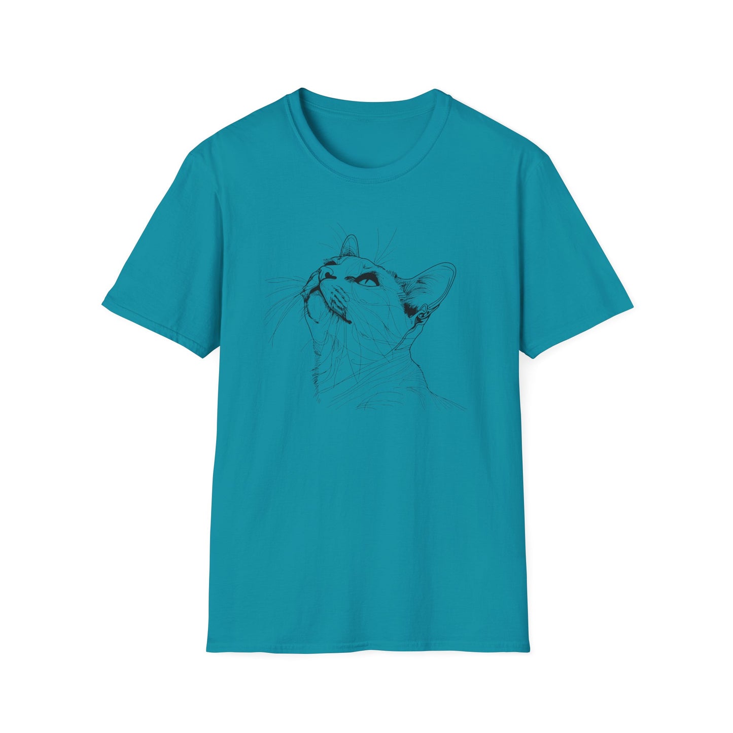 Cat Line Drawing - Unisex Softstyle T-Shirt