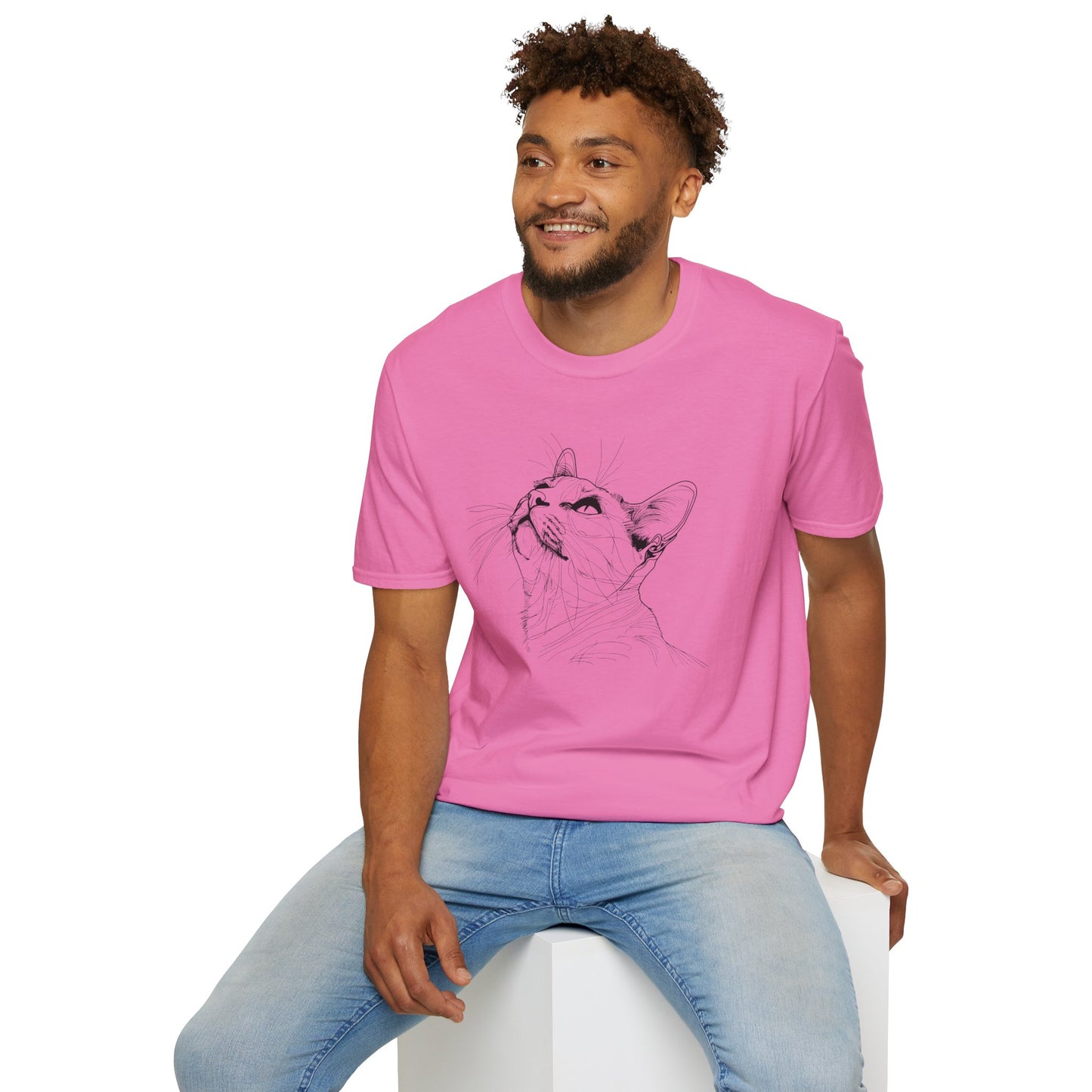 Cat Line Drawing - Unisex Softstyle T-Shirt