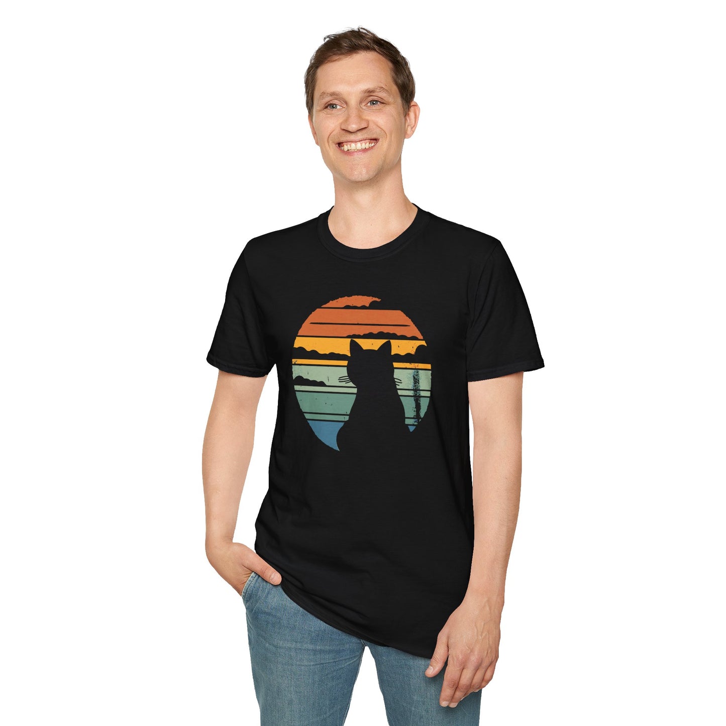 Back Sunset Cat - Unisex Softstyle T-Shirt