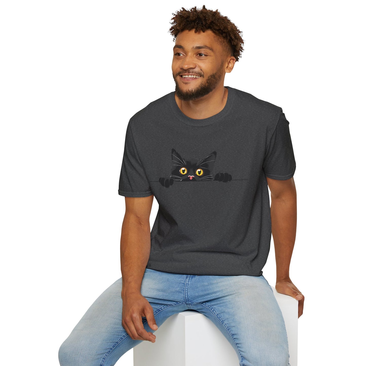 Hiding Black Cat - Unisex Softstyle T-Shirt