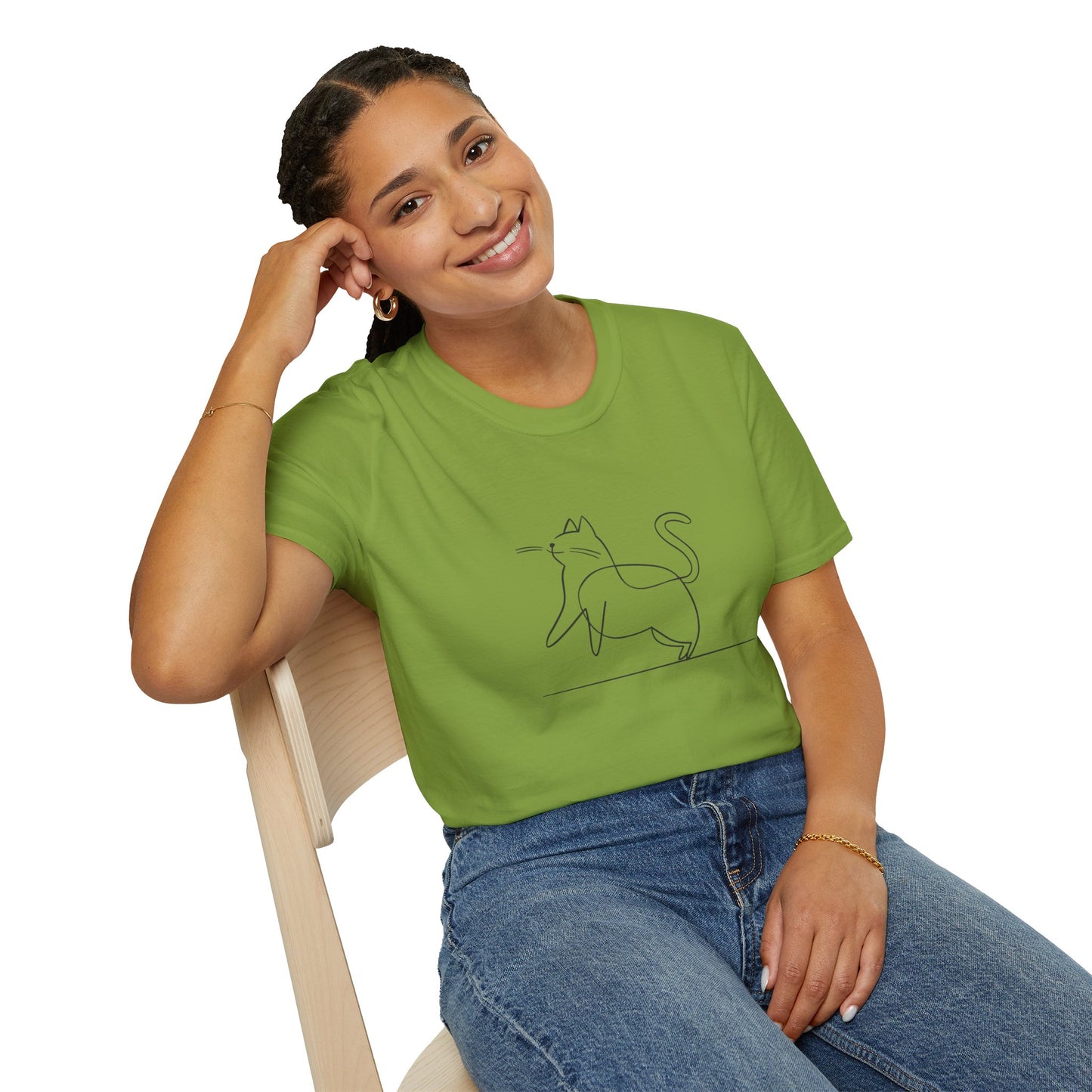 Chunky Cat Line Drawing - Unisex Softstyle T-Shirt