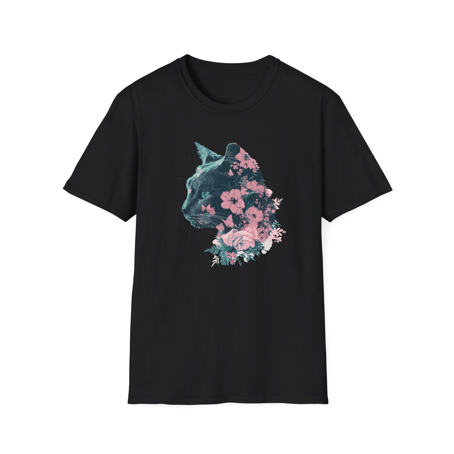 Profile Floral Cat - Unisex Softstyle T-Shirt