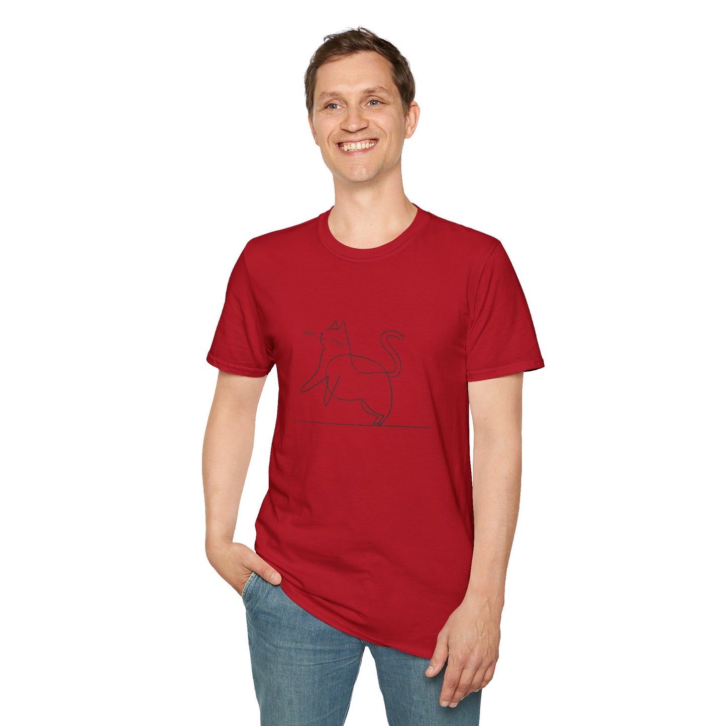 Chunky Cat Line Drawing - Unisex Softstyle T-Shirt