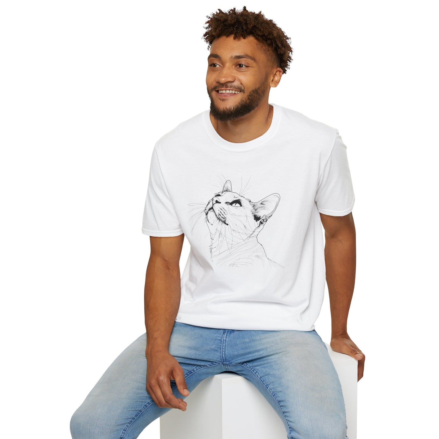 Cat Line Drawing - Unisex Softstyle T-Shirt