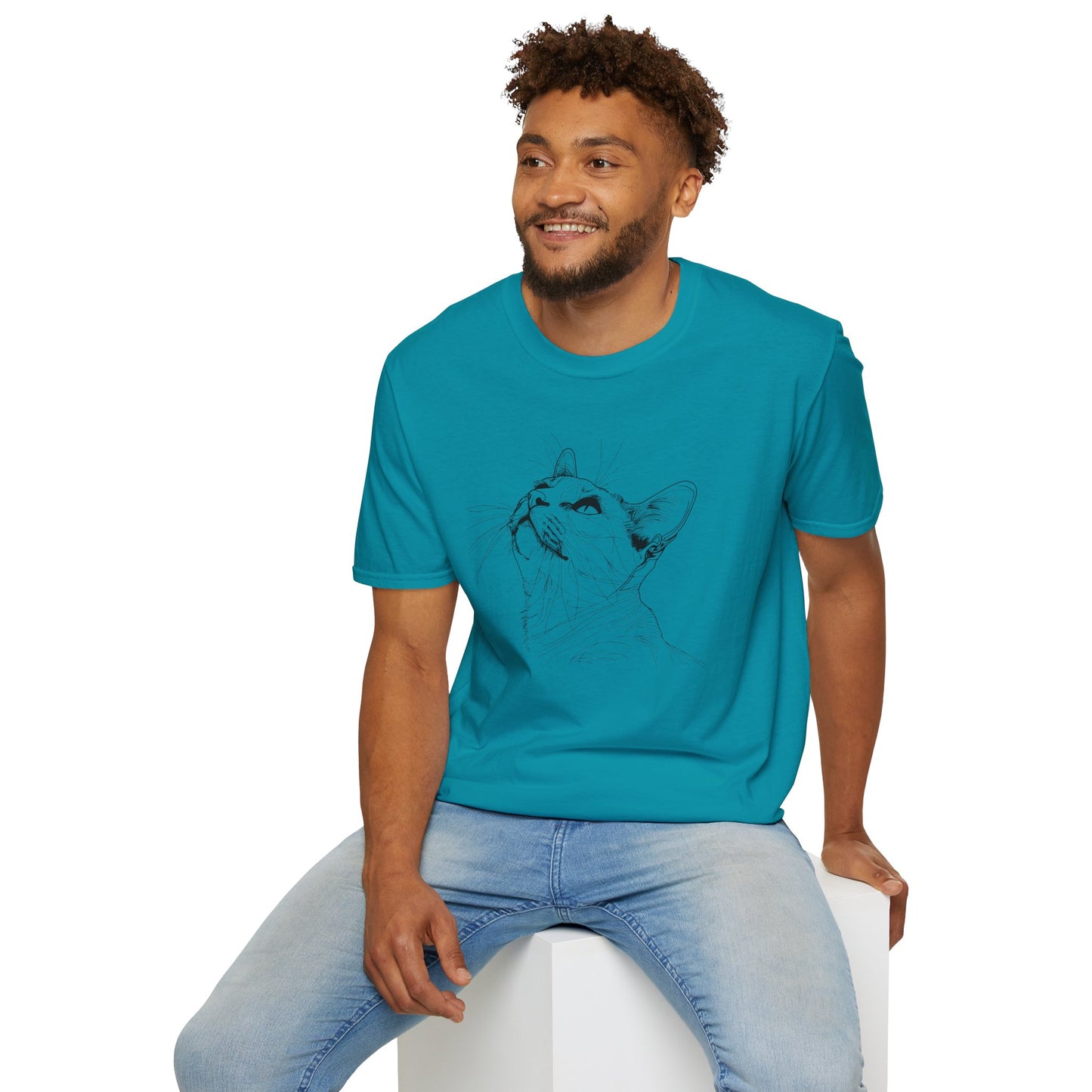 Cat Line Drawing - Unisex Softstyle T-Shirt