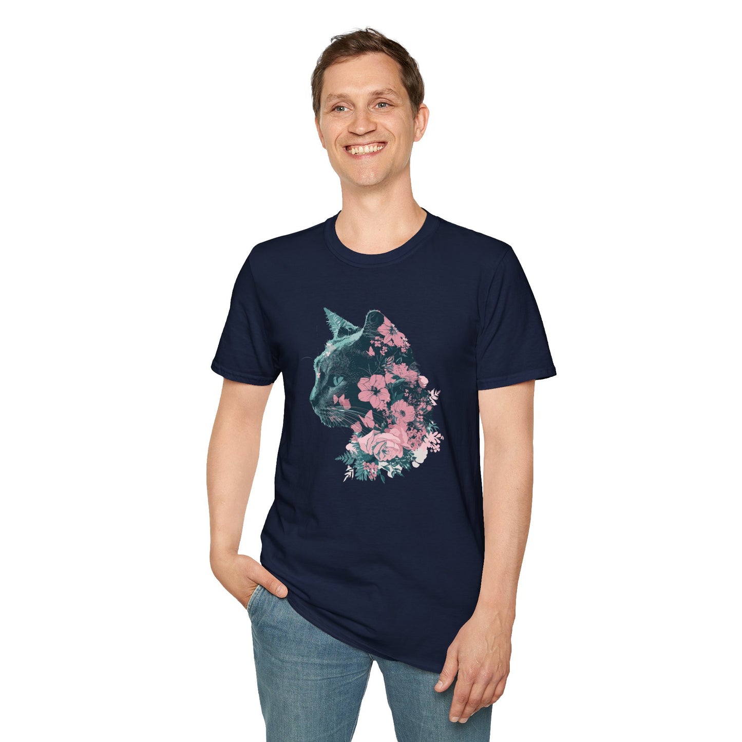 Profile Floral Cat - Unisex Softstyle T-Shirt