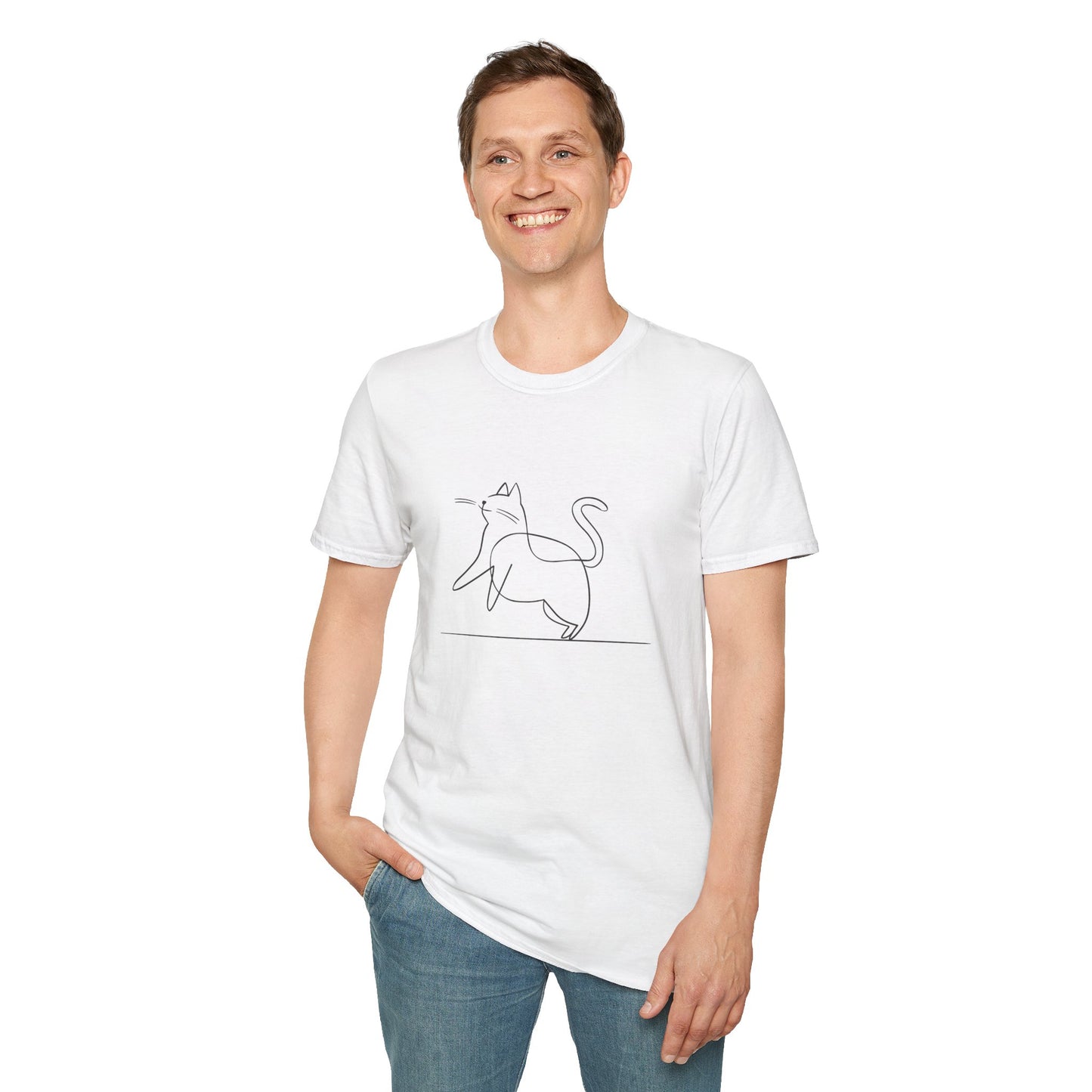 Chunky Cat Line Drawing - Unisex Softstyle T-Shirt