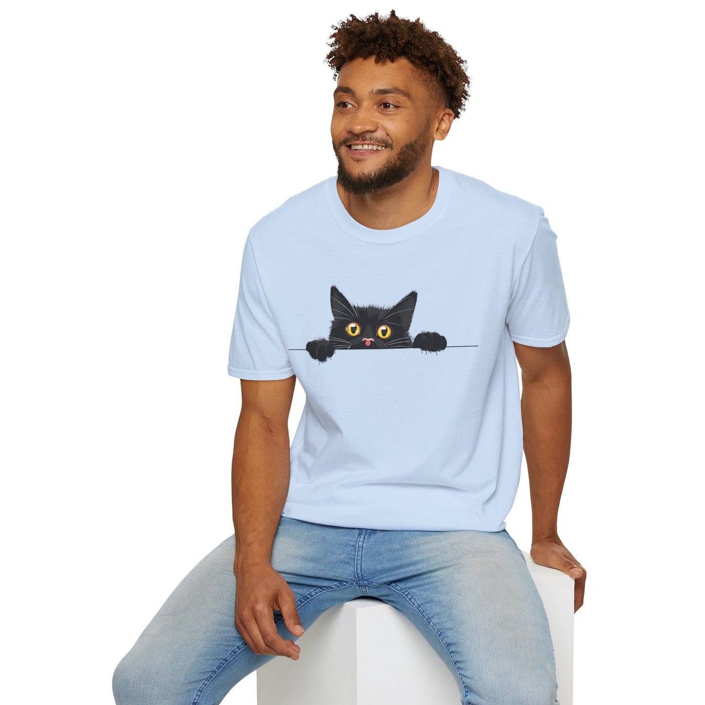 Hiding Black Cat - Unisex Softstyle T-Shirt