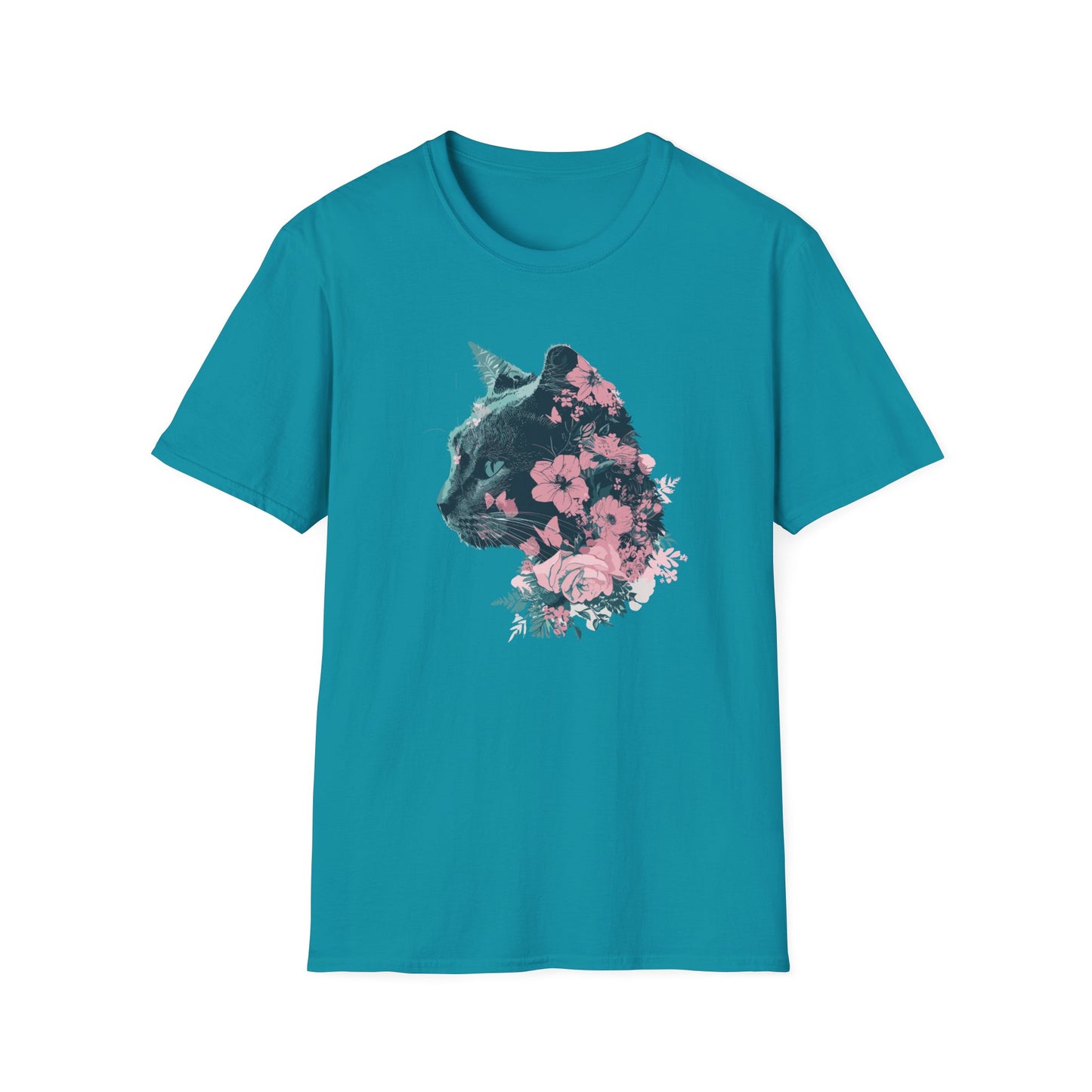 Profile Floral Cat - Unisex Softstyle T-Shirt