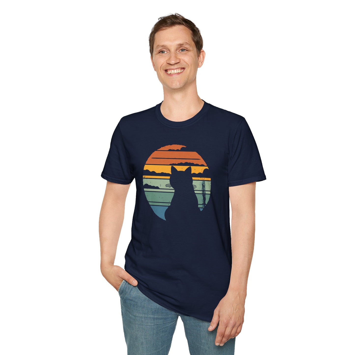 Back Sunset Cat - Unisex Softstyle T-Shirt