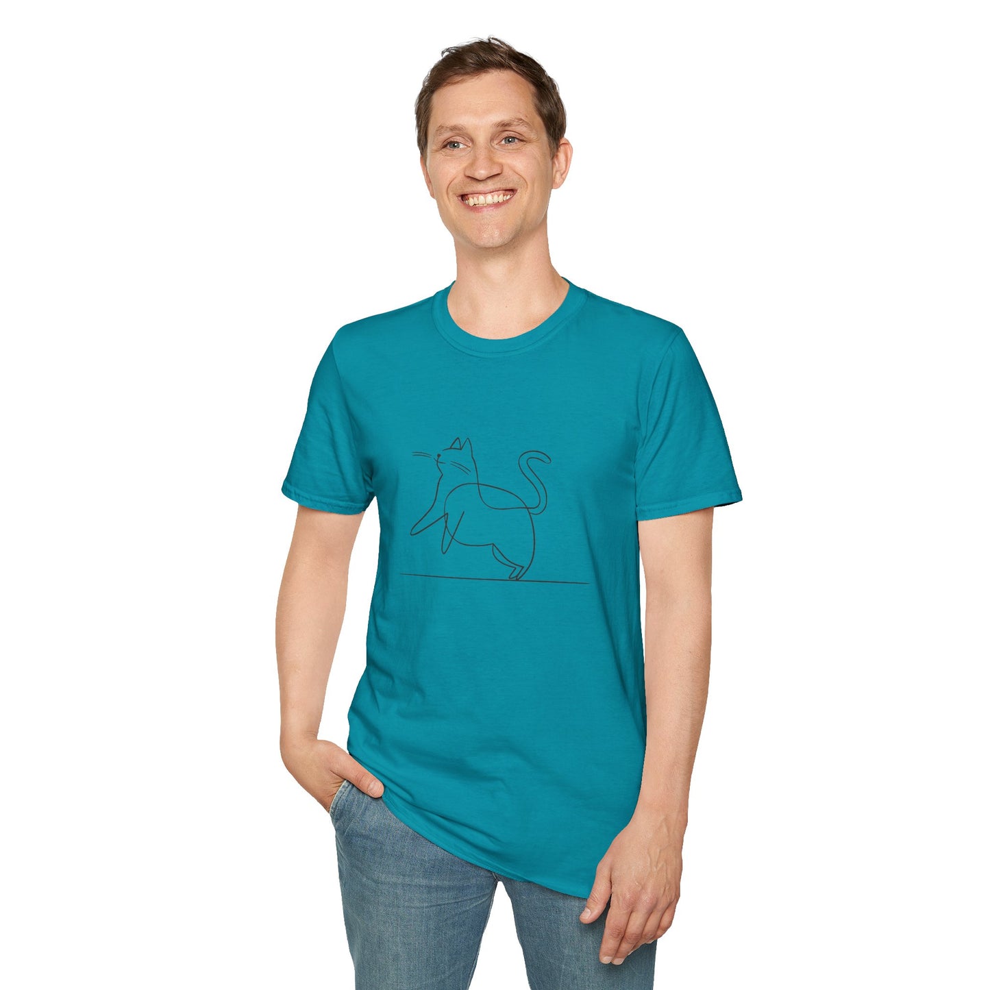 Chunky Cat Line Drawing - Unisex Softstyle T-Shirt