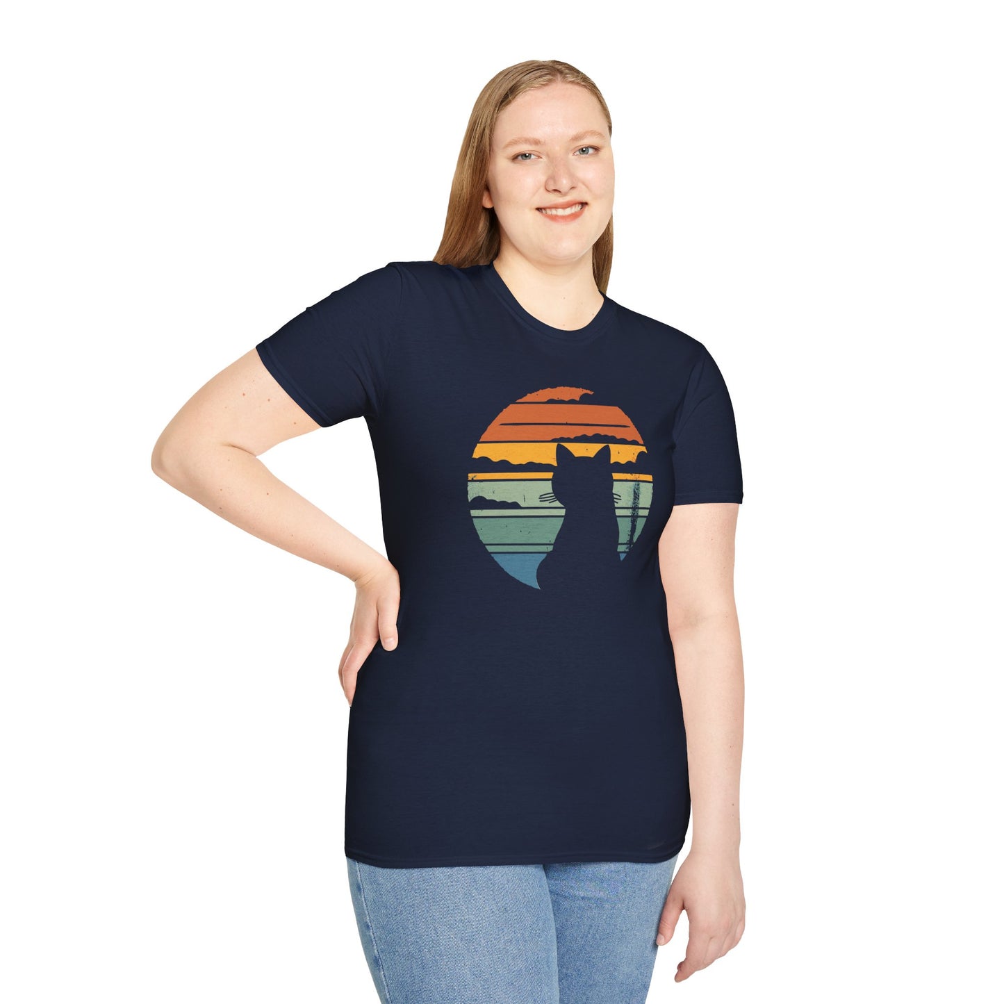 Back Sunset Cat - Unisex Softstyle T-Shirt